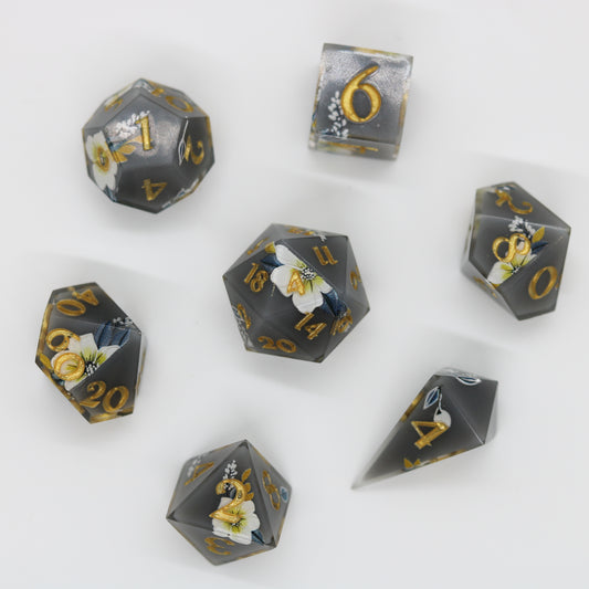 Midnight Blooms Epoxy Resin Dice Set