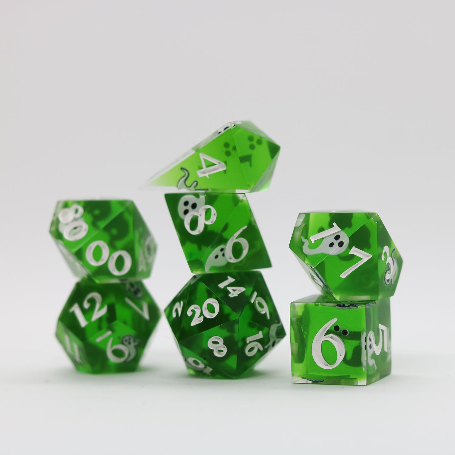 Ghostly Glow Epoxy Resin Dice Set