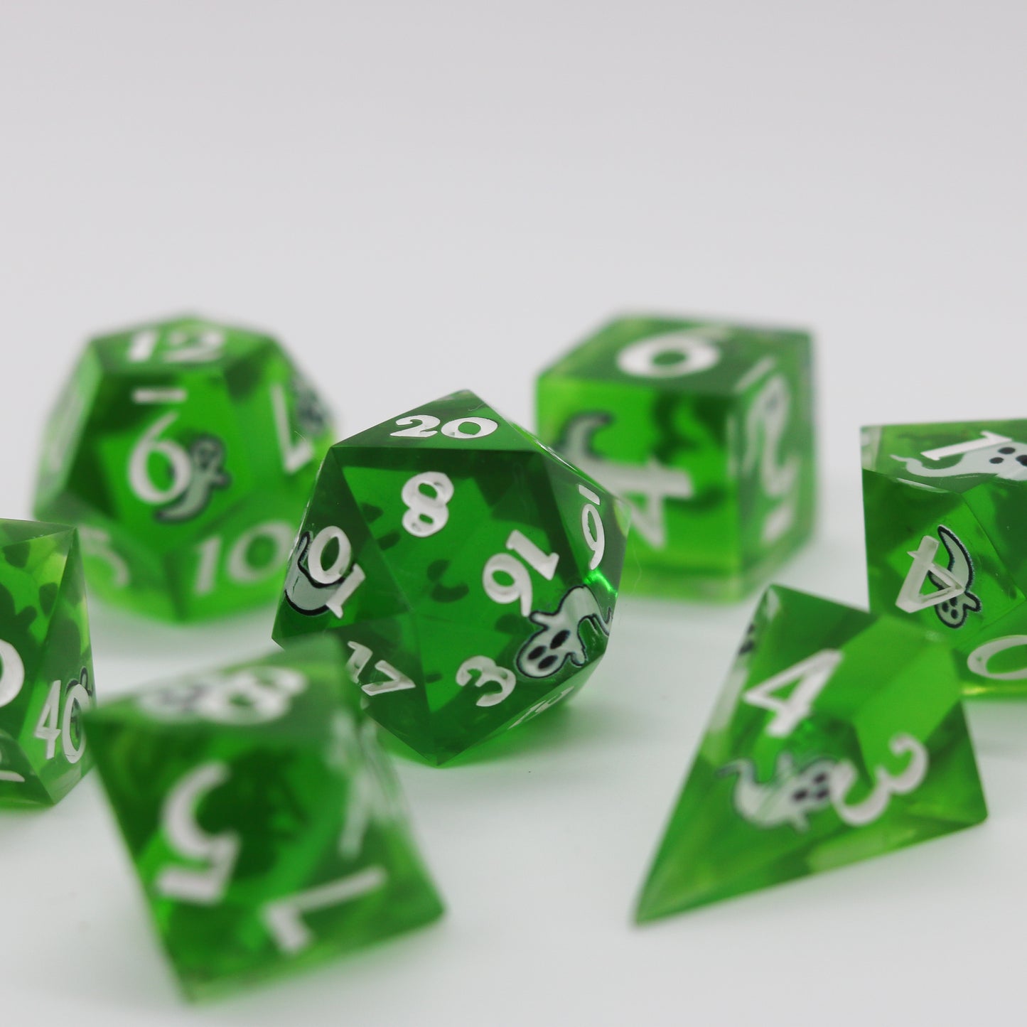 Ghostly Glow Epoxy Resin Dice Set