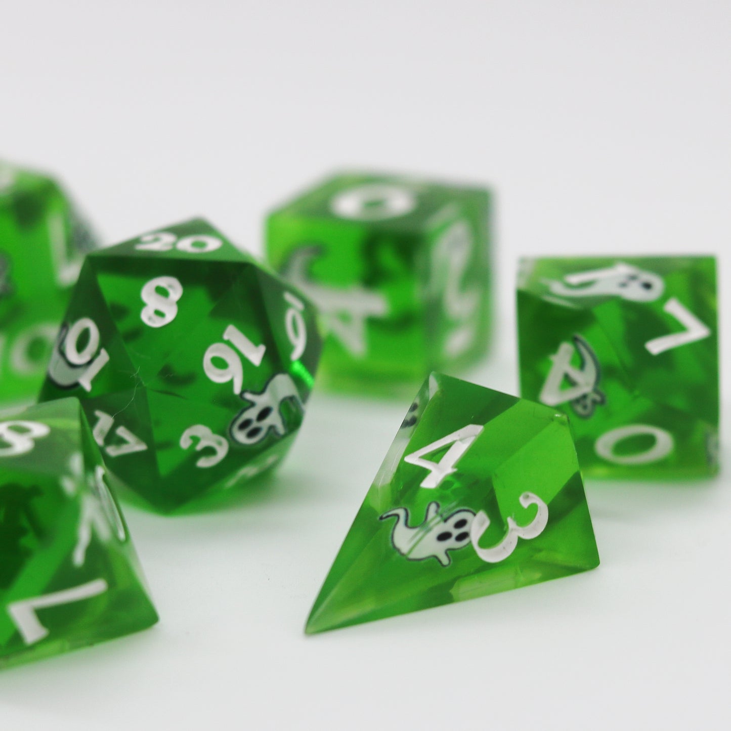 Ghostly Glow Epoxy Resin Dice Set